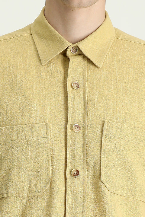 Koyu Bej Uzun Kol Regular Fit Cepli Pamuk Spor Gömlek