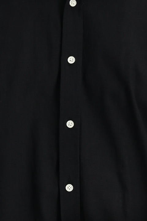 Siyah Uzun Kol Regular Fit Keten Görünümlü Pamuk Spor Düğmeli Yaka Şantuk Gömlek