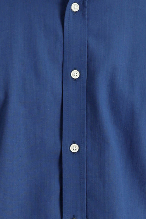 Orta Lacivert Uzun Kol Regular Fit Keten Görünümlü Pamuk Spor Düğmeli Yaka Şantuk Gömlek