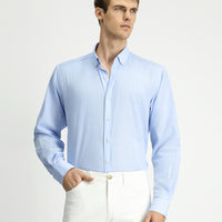 Açık Mavi Uzun Kol Regular Fit Keten Görünümlü Pamuk Spor Düğmeli Yaka Şantuk Gömlek