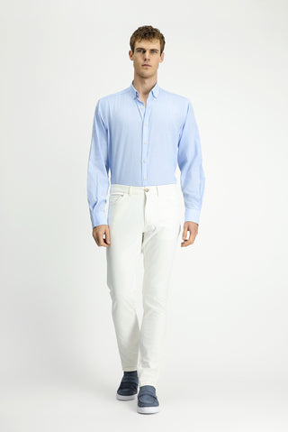  Açık Mavi Uzun Kol Regular Fit Keten Görünümlü Pamuk Spor Düğmeli Yaka Şantuk Gömlek