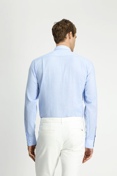 Açık Mavi Uzun Kol Regular Fit Keten Görünümlü Pamuk Spor Düğmeli Yaka Şantuk Gömlek