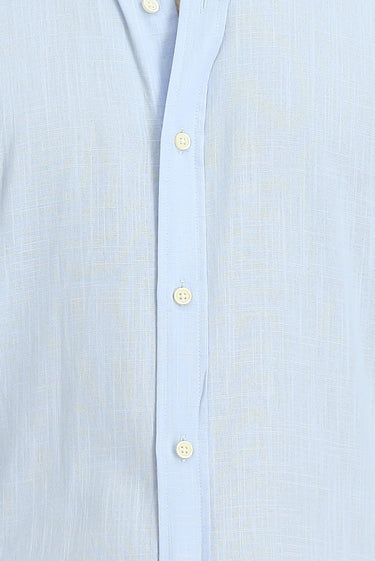 Açık Mavi Uzun Kol Regular Fit Keten Görünümlü Pamuk Spor Düğmeli Yaka Şantuk Gömlek