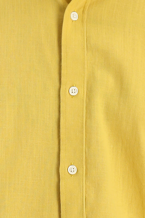 Hardal Uzun Kol Regular Fit Keten Görünümlü Pamuk Spor Düğmeli Yaka Şantuk Gömlek