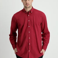 Açık Bordo Uzun Kol Regular Fit Keten Görünümlü Pamuk Spor Gömlek