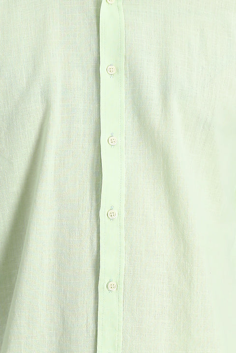 Mint Yeşili Uzun Kol Regular Fit Keten Görünümlü Pamuk Spor Düğmeli Yaka Şantuk Gömlek