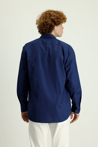  Koyu Lacivert Uzun Kol Cepli Oversize Pamuk Gömlek