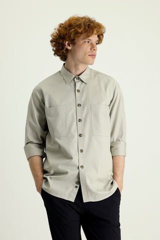  Taş Uzun Kol Cepli Oversize Pamuk Gömlek