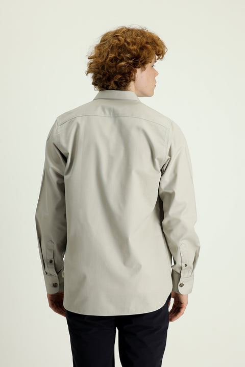 Taş Uzun Kol Cepli Oversize Pamuk Gömlek