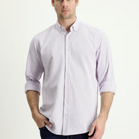 Lila Uzun Kol Regular Fit Keten Görünümlü Desenli Pamuk Düğmeli Yaka Gömlek