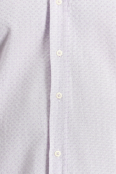 Lila Uzun Kol Regular Fit Keten Görünümlü Desenli Pamuk Düğmeli Yaka Gömlek