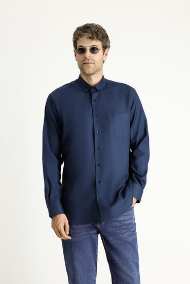 Koyu Lacivert Uzun Kol Regular Fit Spor Pamuklu Gömlek