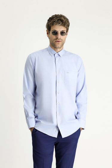 Açık Mavi Uzun Kol Regular Fit Spor Pamuklu Gömlek