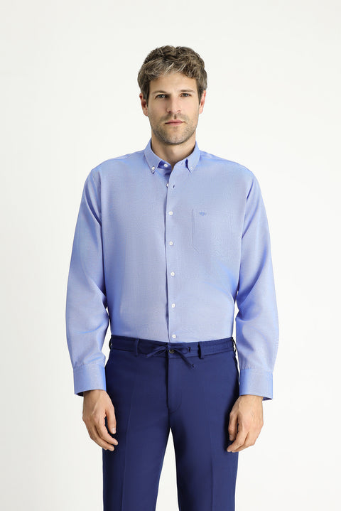 Çivit Mavisi Uzun Kol Regular Fit Spor Pamuklu Gömlek