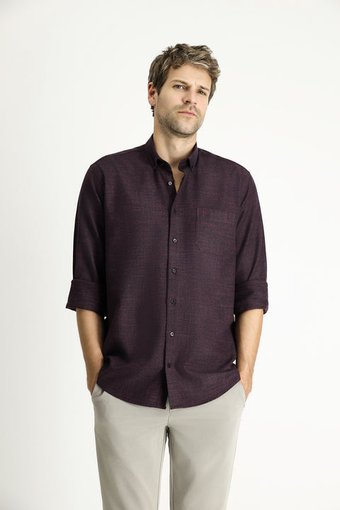 Dark Burgundy Long Sleeve Regular Fit Sport Cotton Shirt