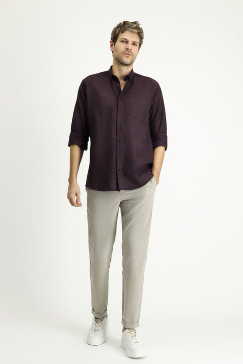 Dark Burgundy Long Sleeve Regular Fit Sport Cotton Shirt