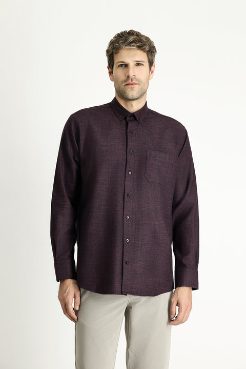 Dark Burgundy Long Sleeve Regular Fit Sport Cotton Shirt