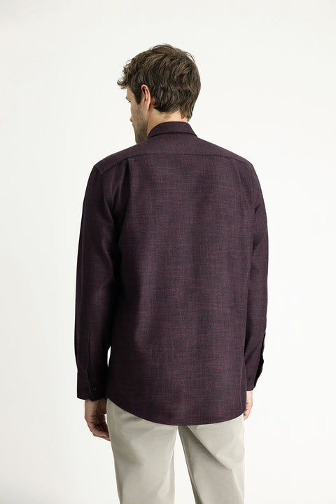 Dark Burgundy Long Sleeve Regular Fit Sport Cotton Shirt