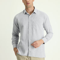 Açık Gri Uzun Kol Regular Fit Desenli Pamuklu Gömlek