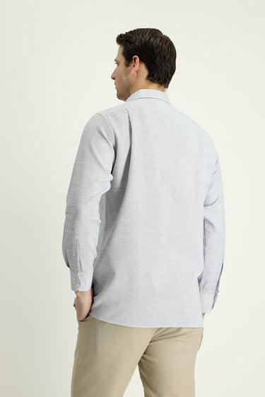 Açık Gri Uzun Kol Regular Fit Desenli Pamuklu Gömlek