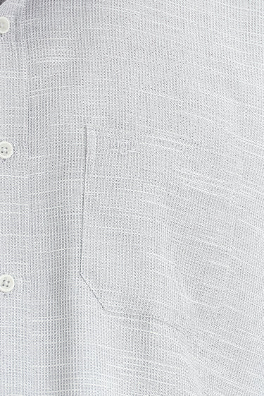 Açık Gri Uzun Kol Regular Fit Desenli Pamuklu Gömlek