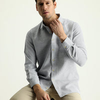 Orta Gri Uzun Kol Regular Fit Desenli Pamuklu Gömlek