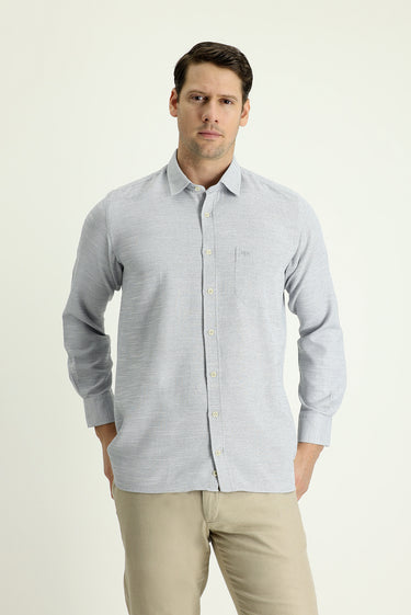 Orta Gri Uzun Kol Regular Fit Desenli Pamuklu Gömlek