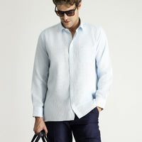 Uçuk Mavi Uzun Kol Regular Fit Desenli Pamuklu Gömlek