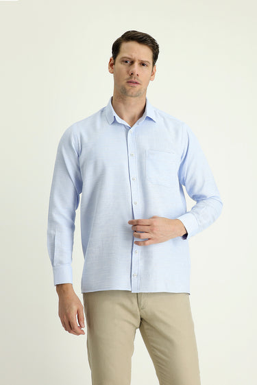 Açık Mavi Uzun Kol Regular Fit Desenli Pamuklu Gömlek