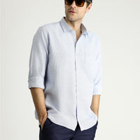 Koyu Mavi  Uzun Kol Regular Fit Desenli Pamuklu Gömlek