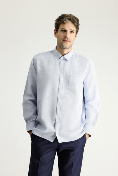 Koyu Mavi  Uzun Kol Regular Fit Desenli Pamuklu Gömlek