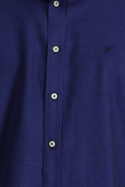Orta Lacivert Uzun Kol Regular Fit Pamuklu Keten Gömlek