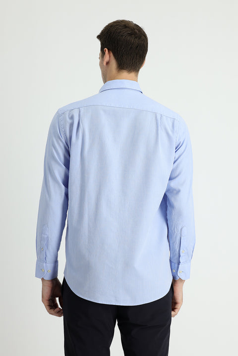 Açık Mavi Uzun Kol Regular Fit Pamuklu Keten Karışımlı Gömlek