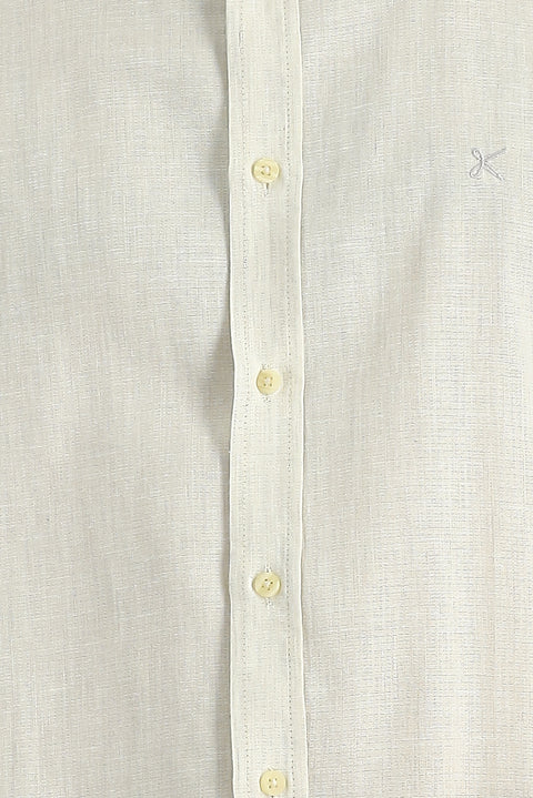 Krem Uzun Kol Regular Fit Pamuklu Keten Gömlek