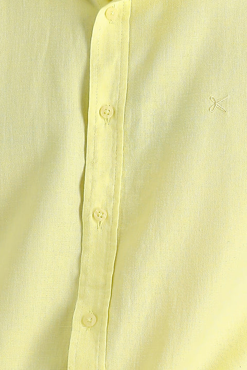 Limon Sarı Uzun Kol Regular Fit Pamuklu Keten Gömlek