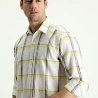 Koyu Yeşil Uzun Kol Regular Fit Ekose Pamuklu Keten Karışımlı Gömlek