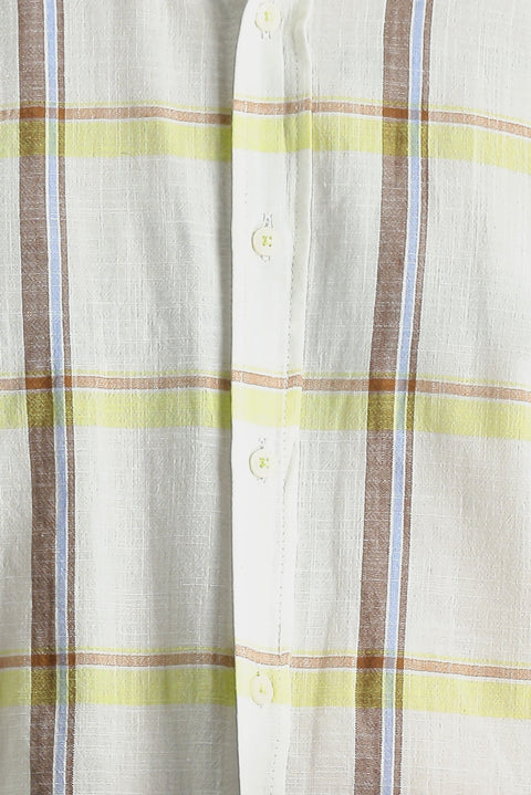 Koyu Yeşil Uzun Kol Regular Fit Ekose Pamuklu Keten Karışımlı Gömlek