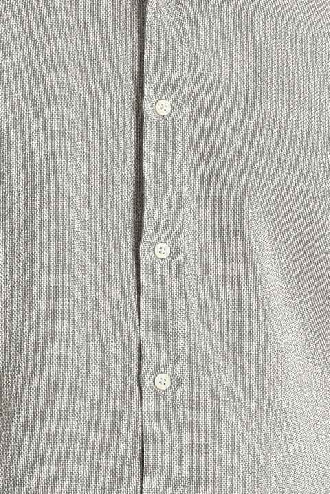 Açık Kahve  Uzun Kol Slim Fit Dar Kesim Keten Görünümlü Pamuk Spor Düğmeli Yaka Gömlek