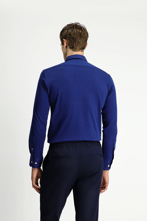 Medium Navy Long Sleeve Slim Fit Narrow Cut Knitted Cotton Shirt