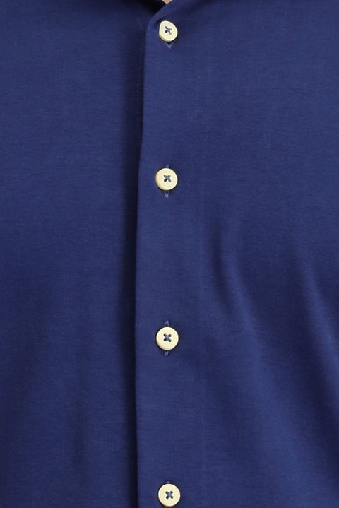 Medium Navy Long Sleeve Slim Fit Narrow Cut Knitted Cotton Shirt