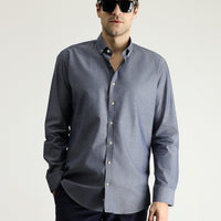 Orta Lacivert Uzun Kol Slim Fit Dar Kesim Spor Pamuk Gömlek