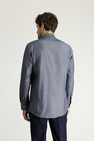 Orta Lacivert Uzun Kol Slim Fit Dar Kesim Spor Pamuk Gömlek