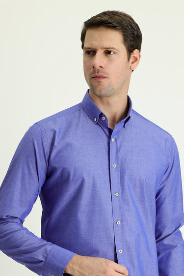 İndigo Uzun Kol Slim Fit Dar Kesim Spor Pamuk Gömlek