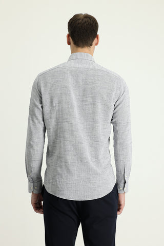  Orta Gri Uzun Kol Slim Fit Dar Kesim Keten Görünümlü Pamuk Spor Dü?meli Yaka Gömlek-Ki??l?