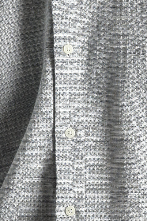 Orta Gri Uzun Kol Slim Fit Dar Kesim Keten Görünümlü Pamuk Spor Düğmeli Yaka Gömlek