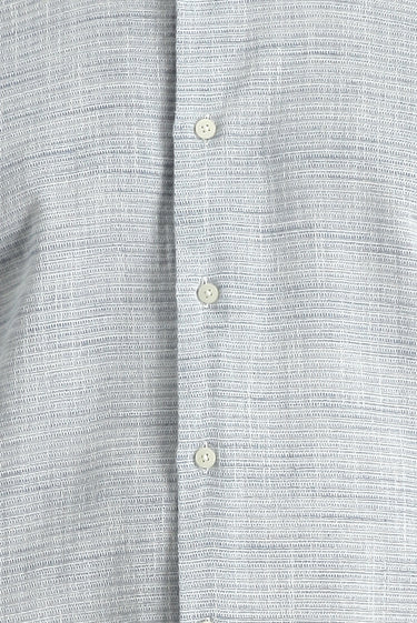 Açık Lacivert Uzun Kol Slim Fit Dar Kesim Keten Görünümlü Pamuk Spor Düğmeli Yaka Gömlek