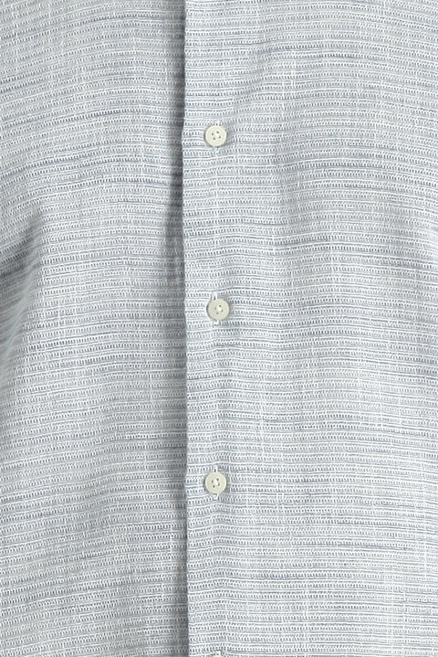 Açık Lacivert Uzun Kol Slim Fit Dar Kesim Keten Görünümlü Pamuk Spor Düğmeli Yaka Gömlek