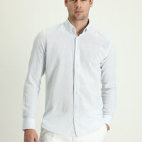 Uçuk Mavi Uzun Kol Slim Fit Dar Kesim Keten Görünümlü Pamuk Spor Düğmeli Yaka Gömlek