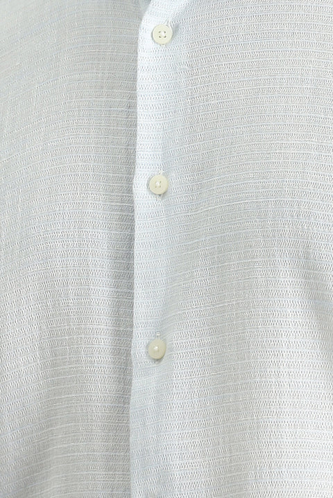 Uçuk Mavi Uzun Kol Slim Fit Dar Kesim Keten Görünümlü Pamuk Spor Düğmeli Yaka Gömlek