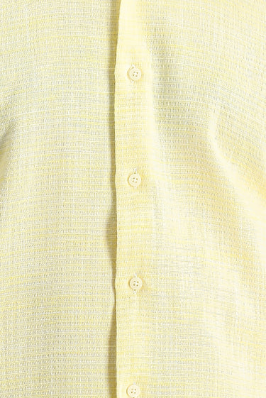 Açık Sarı Uzun Kol Slim Fit Dar Kesim Keten Görünümlü Pamuk Spor Düğmeli Yaka Gömlek